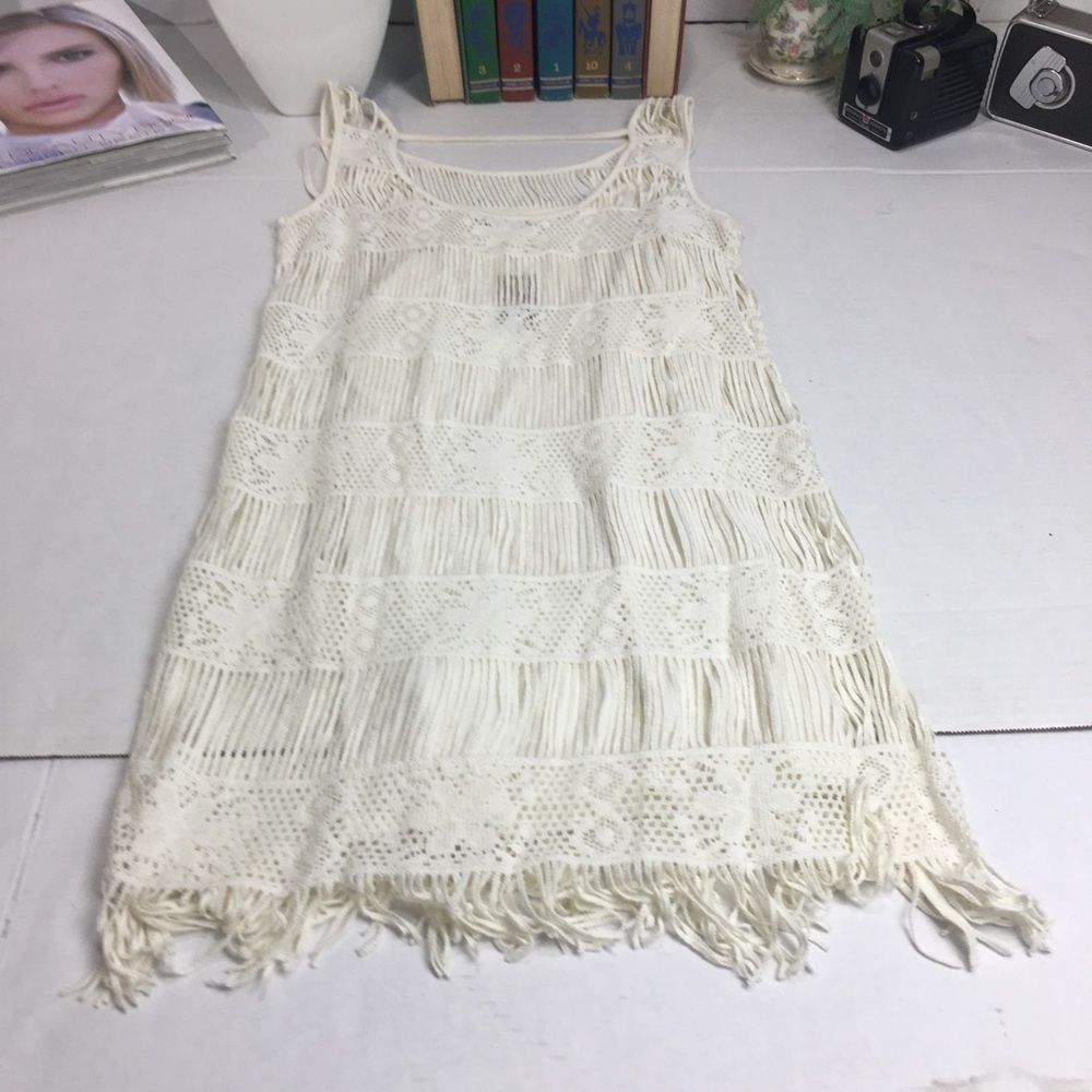 Crochet Fringe Mini Dress NWT | Boho Coastal Swim Coverup · American Eagle - Picture 11 of 12